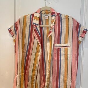 Madewell Multi-Color Striped Short-Sleeve Button Down - Size Small